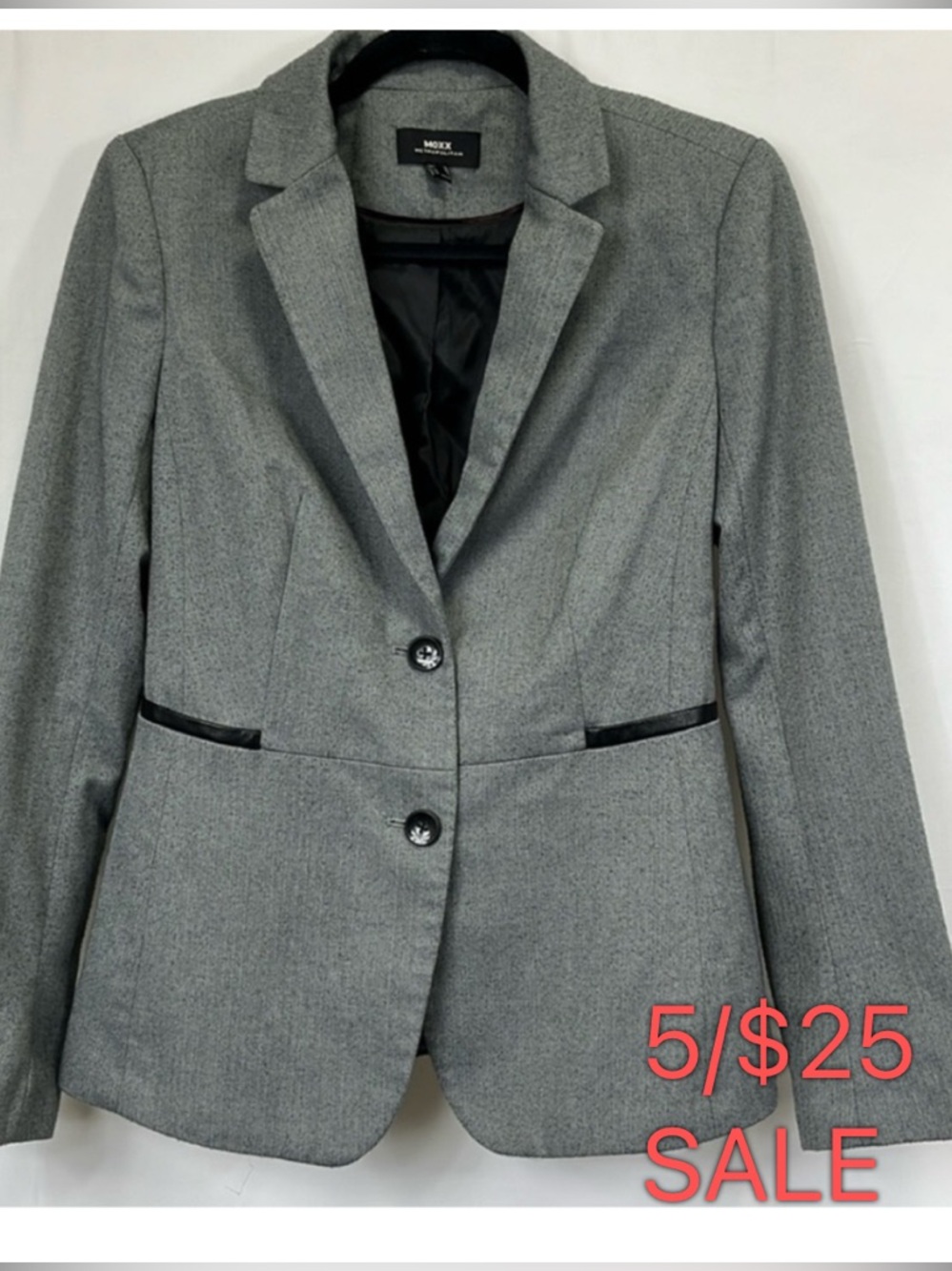 Mexx Grey Herringbone Blazer with Black Trim Size 8 5/$25 SALE